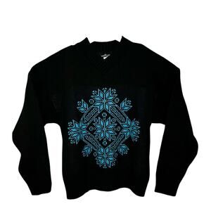 Vintage 80’s The Aspen Lid Wool Blend Knit Sweater​ L Black Snowflake Whimsygoth
